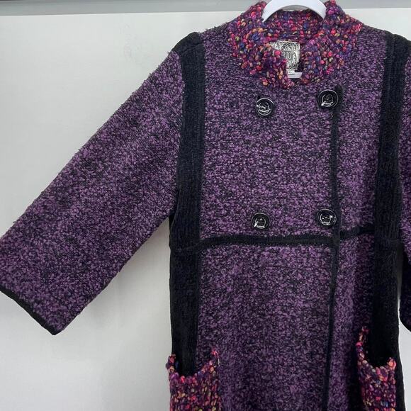Curio Purple Black Peacoat Style Wrap Button Front Sweater Jacket - Picture 4 of 8